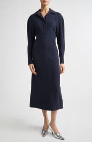 Victoria Beckham Long Sleeve Polo Midi Dress