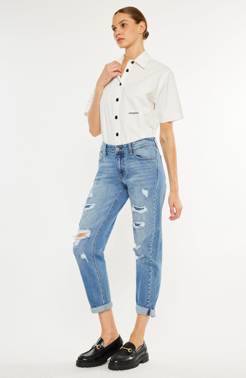 Kancan Devika Mid Rise Boyfriend Jeans In Blue