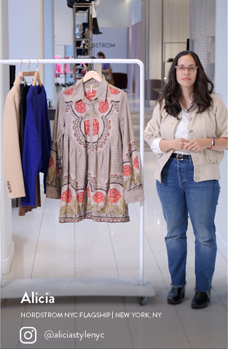 Smell the Roses Long Sleeve Cotton Shirtdress, sales video thumbnail