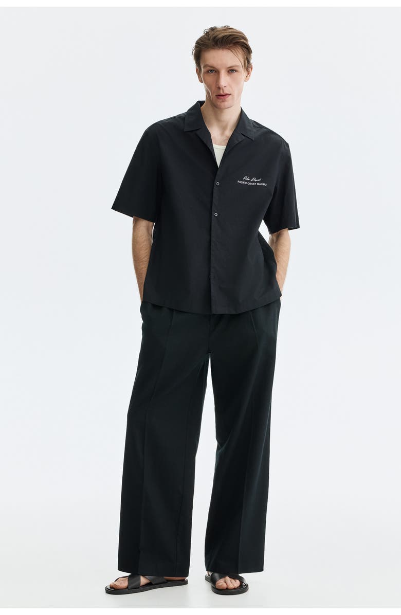 H&M Relaxed Fit Printed Resort Shirt, Alternate, color, Black/Palm Desert