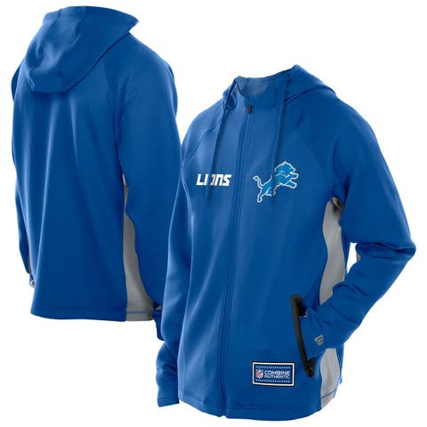 Men's New Era  Blue Detroit Lions Combine Authentic Raglan Scuba Full-Zip Hoodie