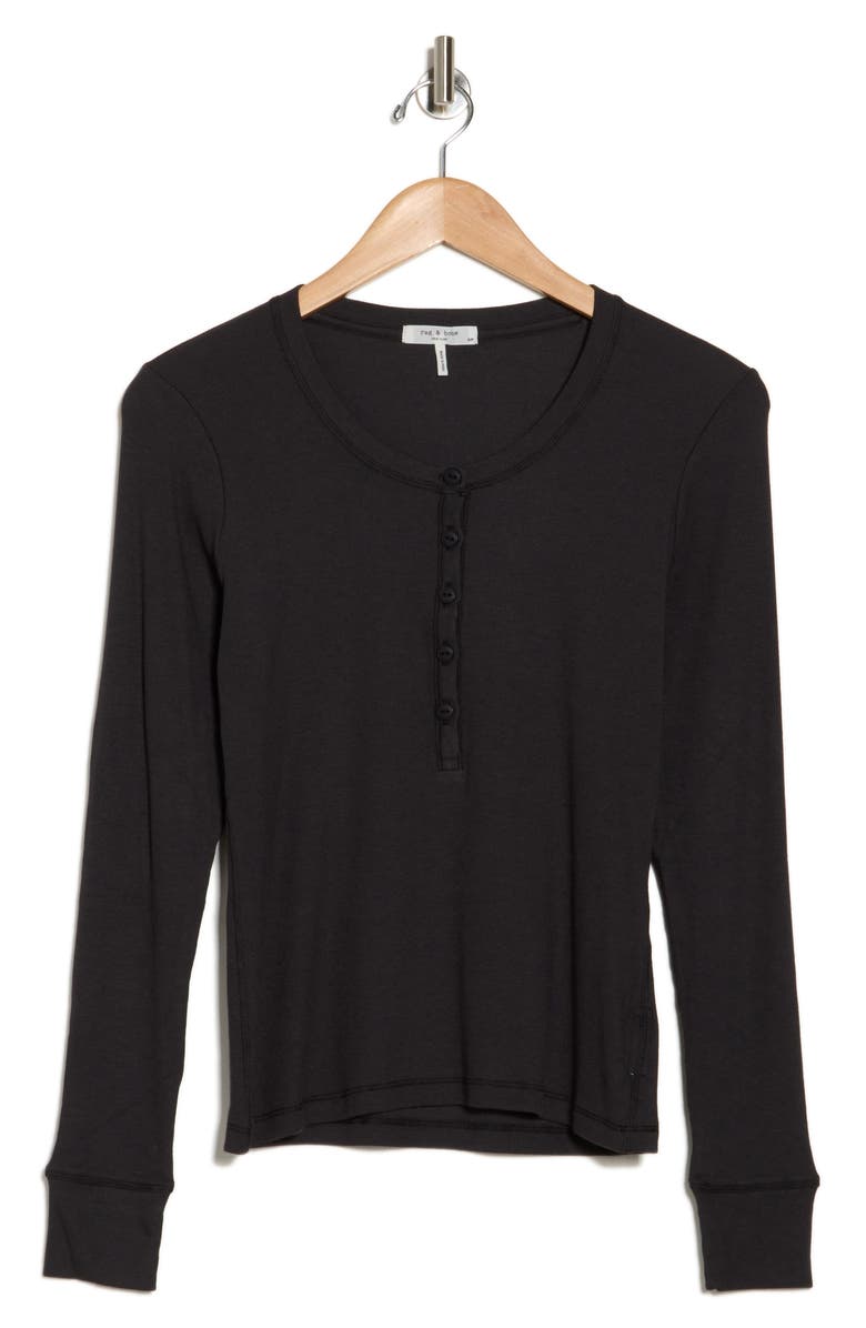 rag & bone Essie Ribbed Henley, Alternate, color, Black