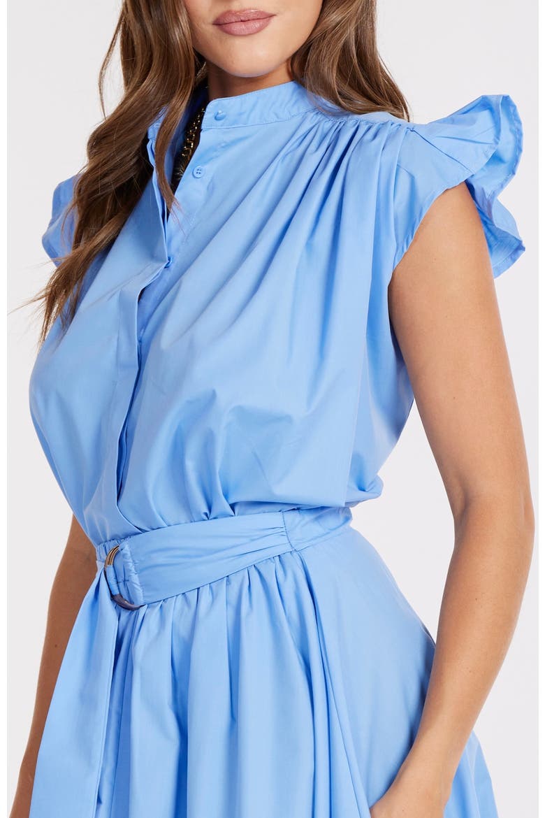 Camryn Flutter Sleeve Poplin Top, Alternate, color, Azure