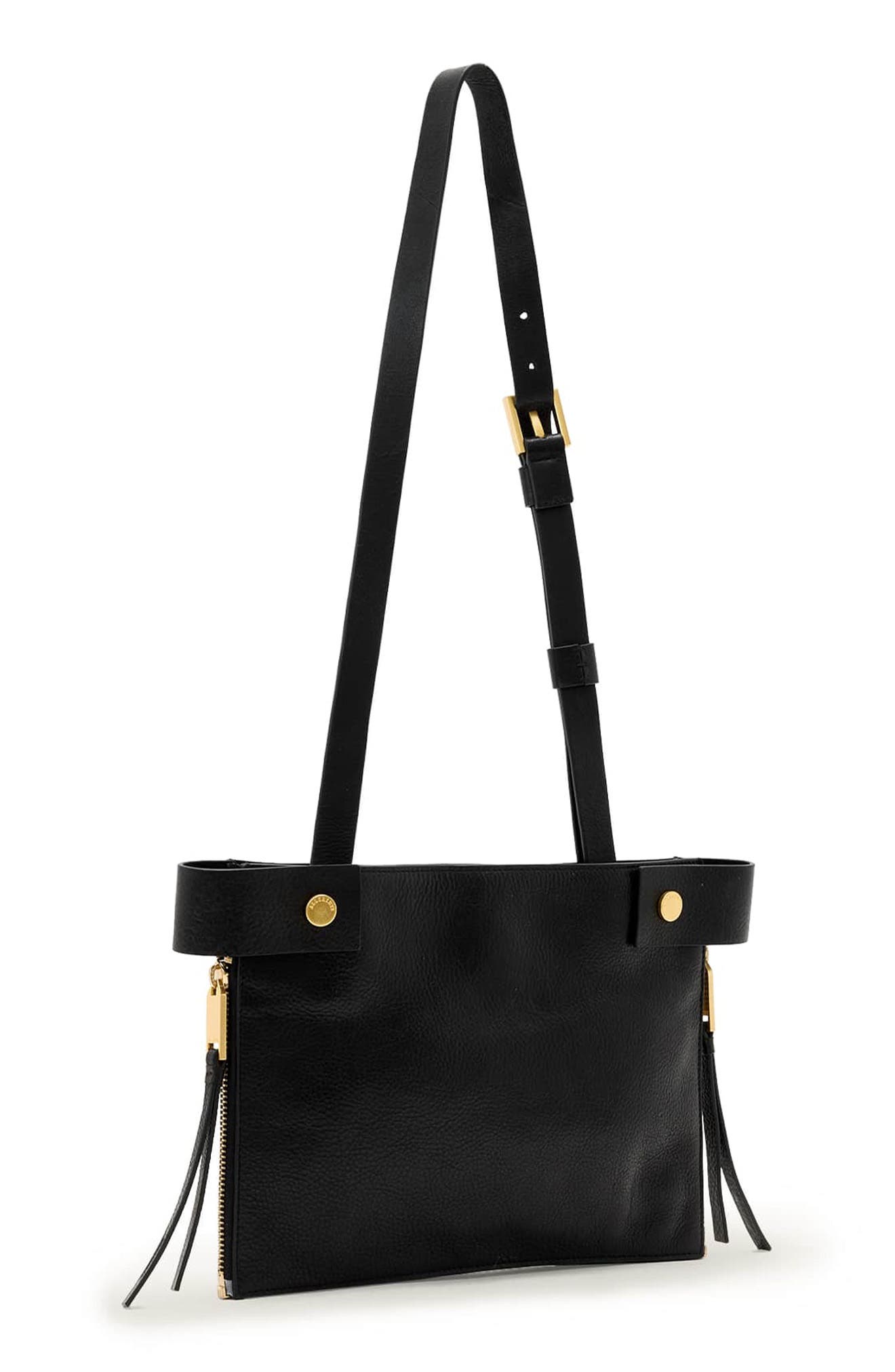 AllSaints Marlo Leather Crossbody Bag, Alternate, color, Black