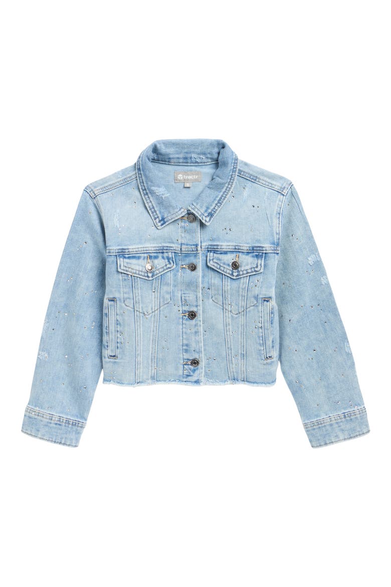 Kids' Mix Rhinestone Crop Jacket, Main, color, LIGHT WASH INDIGO