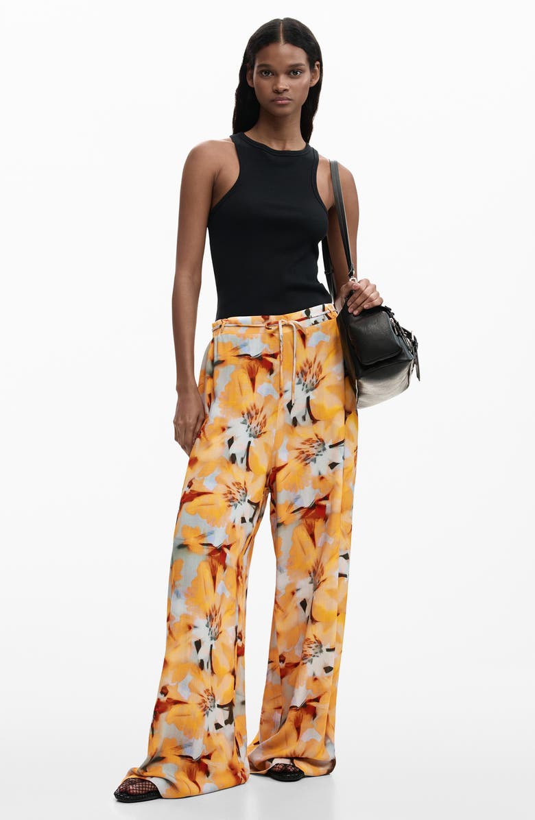 Desigual Tie Waist Print Wide Leg Pants, Alternate, color, Light Blue