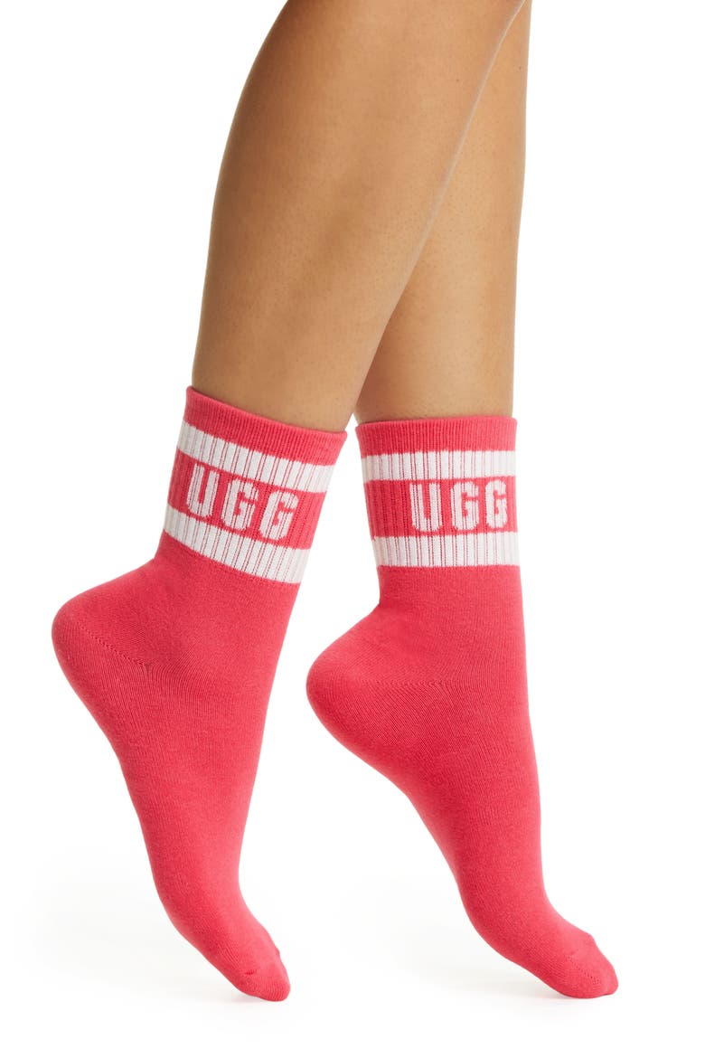 Dierson Logo Quarter Socks, Main, color, WHITE / PINK GLOW