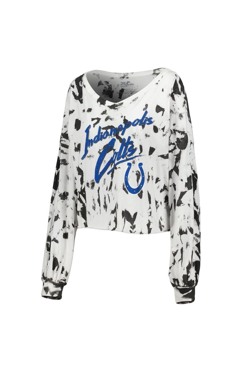 Majestic Threads Women's Majestic Threads Jonathan Taylor White Indianapolis Colts Off-Shoulder Tie-Dye Name & Number Cropped Long Sleeve V-Neck T-Shirt, Alternate, color, White