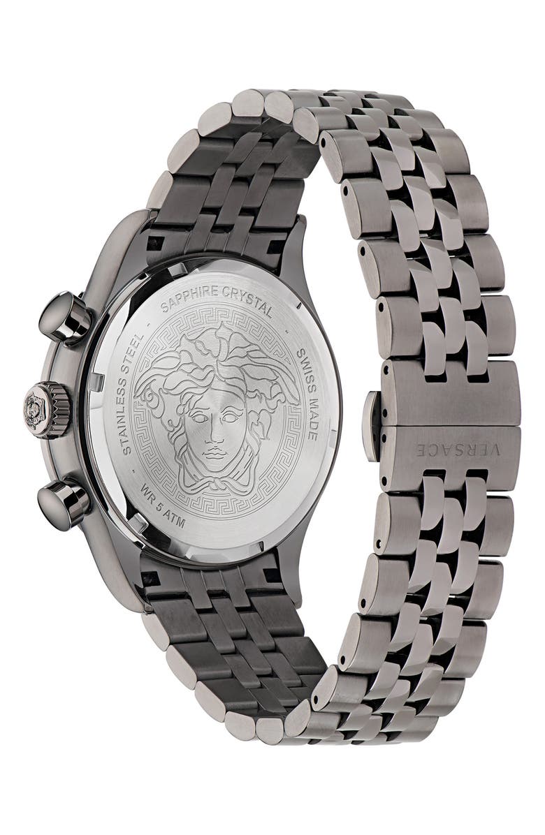 Versace Hellenyium Chronograph Bracelet Watch, 44mm, Alternate, color, Gun