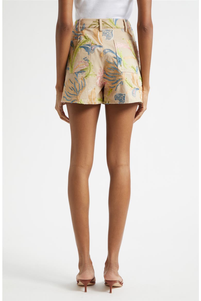 Addie Embroidered Cotton Shorts, Alternate, color, KHAKI MULTI