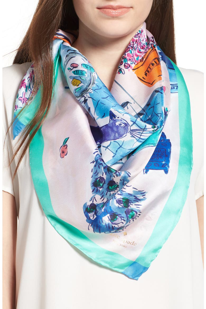 majorelle scene silk square scarf, Main, color, CREAM