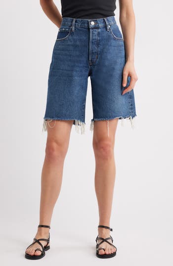 Frame The Leisure Raw Hem Denim Shorts In Purple