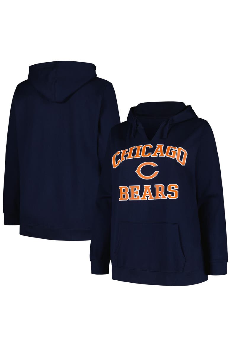 Women's Fanatics Branded Navy Chicago Bears Plus Size Heart and Soul V-Neck Pullover Hoodie, Alternate, color, Navy