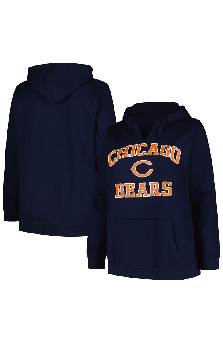 FANATICS Women's Fanatics Branded Navy Chicago Bears Plus Size Heart and Soul V-Neck Pullover Hoodie, Alternate, color, Navy