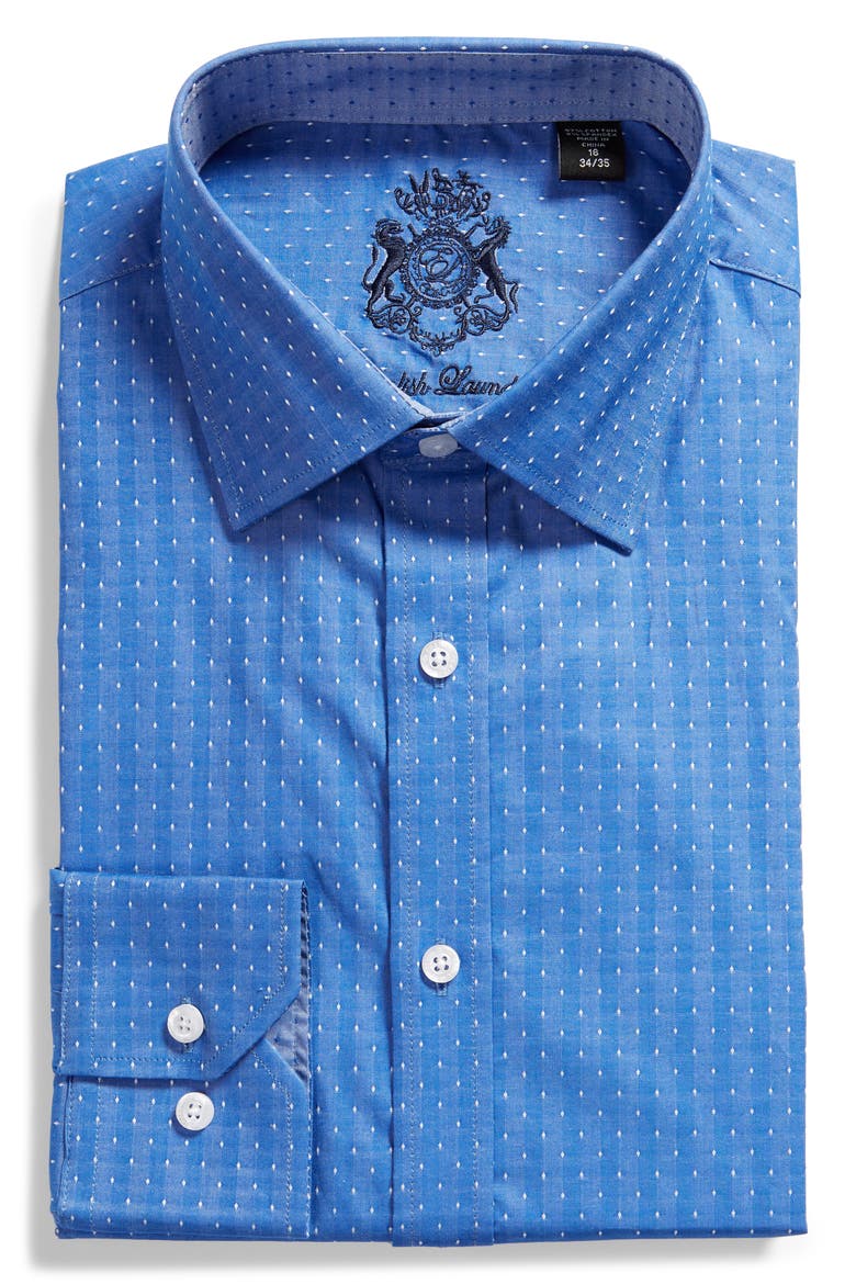 Trim Fit Dot Dress Shirt, Alternate, color, MEDIUM BLUE