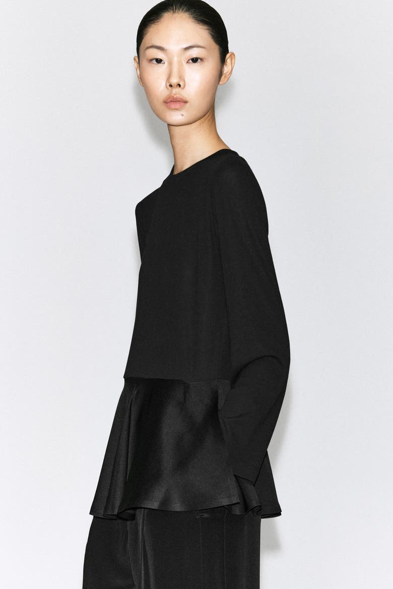 Satin-peplum Jersey Top, Alternate, color, BLACK