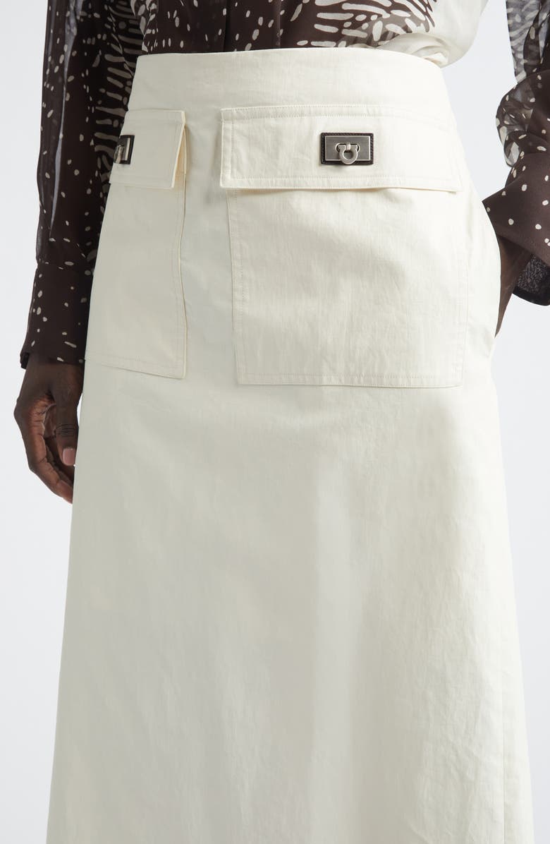 FERRAGAMO Hug Buckle Coated Linen Cargo Skirt, Alternate, color, Mascarpone