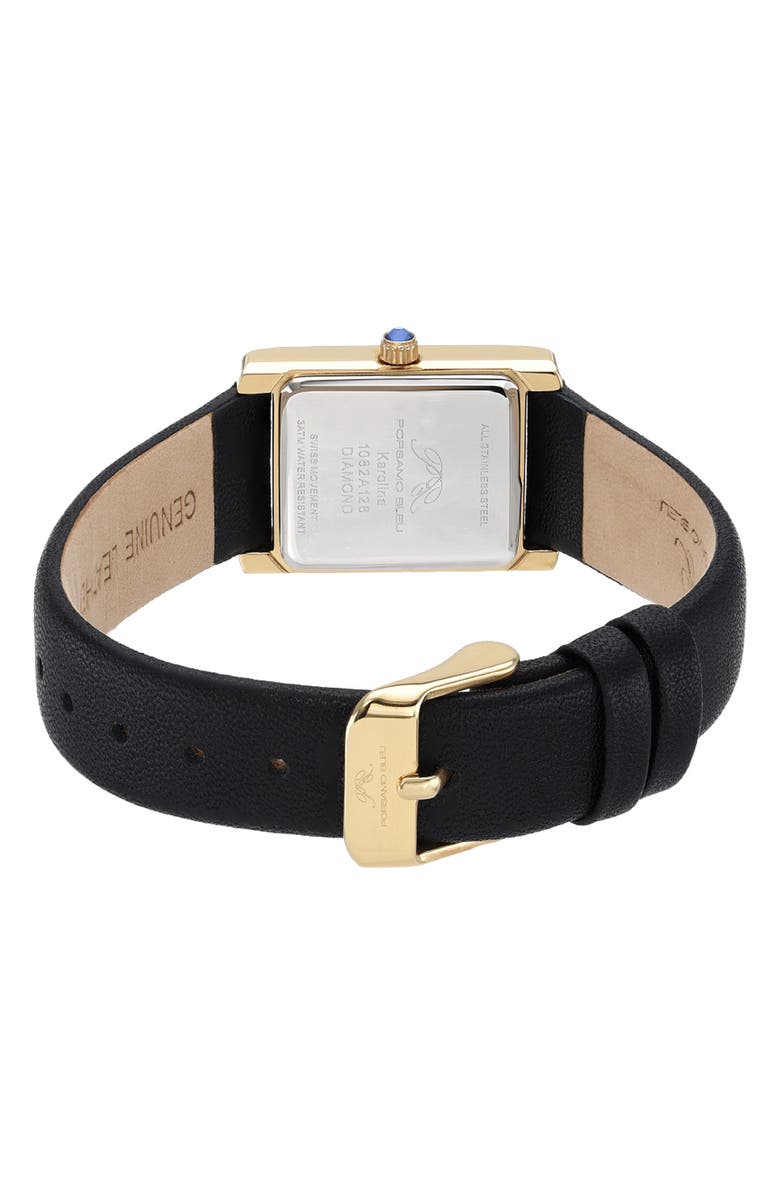 PORSAMO BLEU Karolina Diamond Leather Strap Watch, 21.5mm x 30mm - 0.06 ctw, Alternate, color, Gold-Black