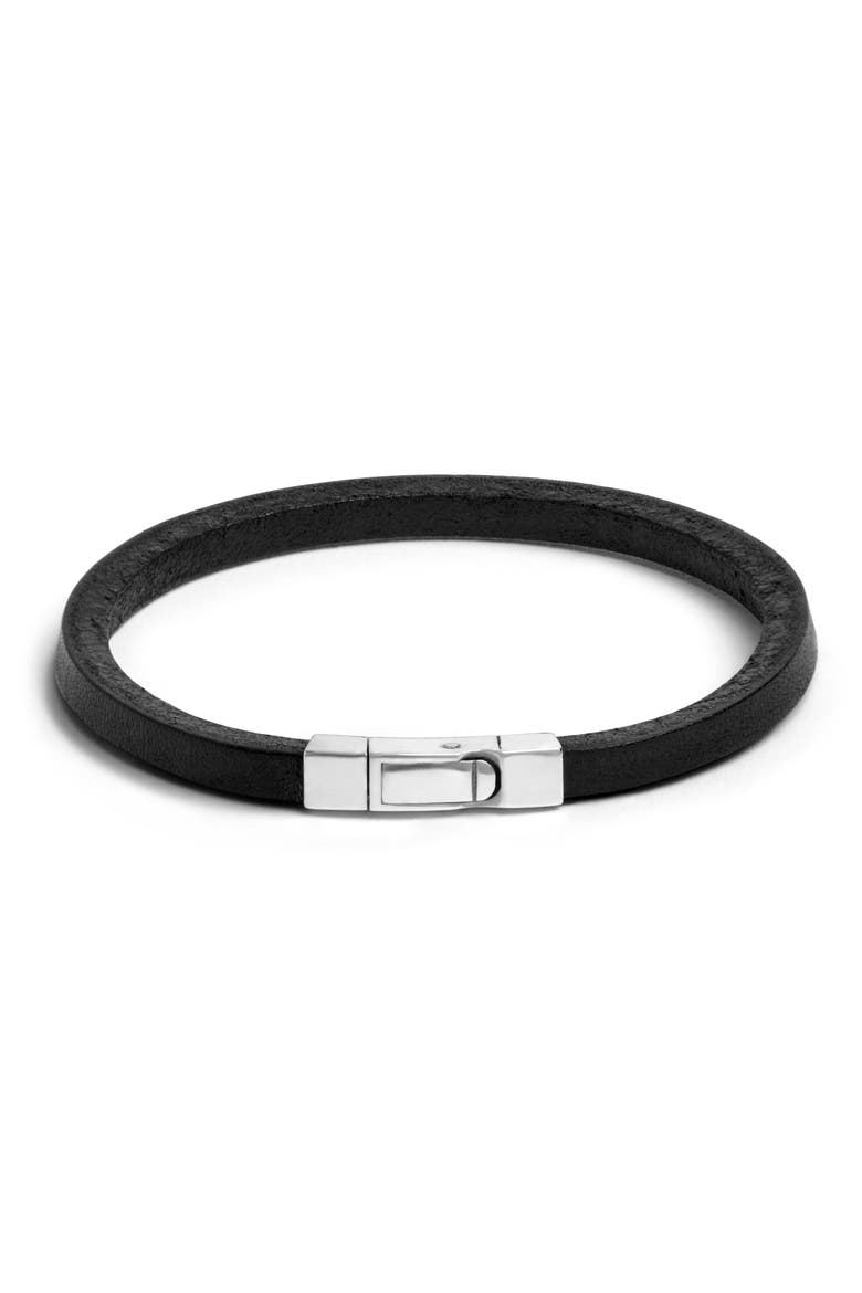 Men's Squared Leather Bracelet, Main, color, JET