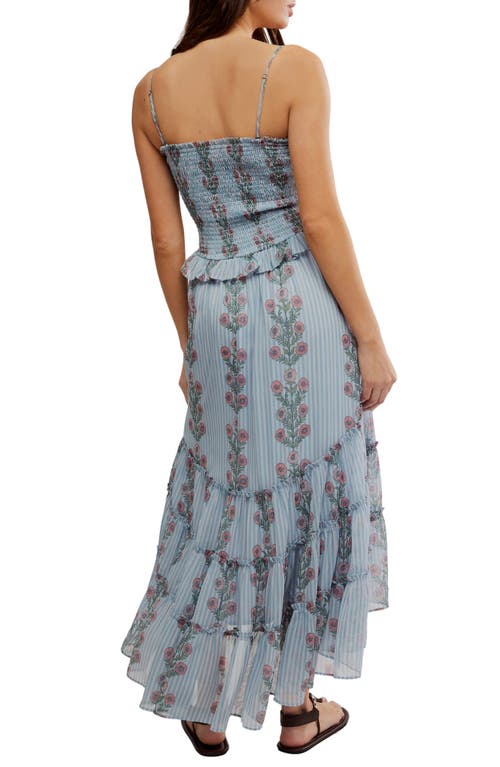 Free People Alejandra Floral Tiered Chiffon Midi Dress In Blue