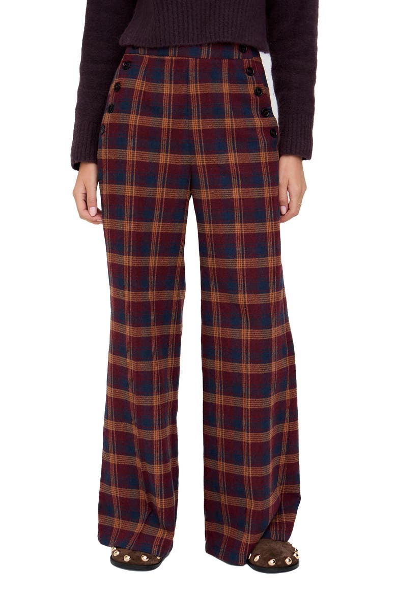 Damson High Waisted Tartan Print Trouser, Main, color, Burgundy