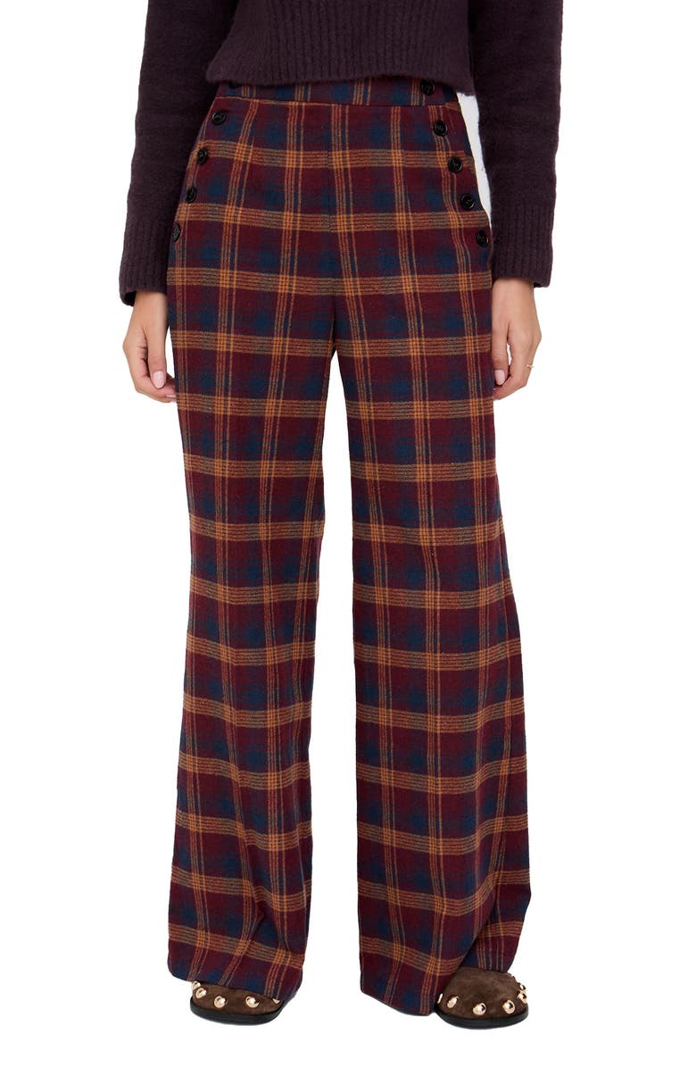 Lily and Lionel London Damson High Waisted Tartan Print Trouser, Main, color, Burgundy
