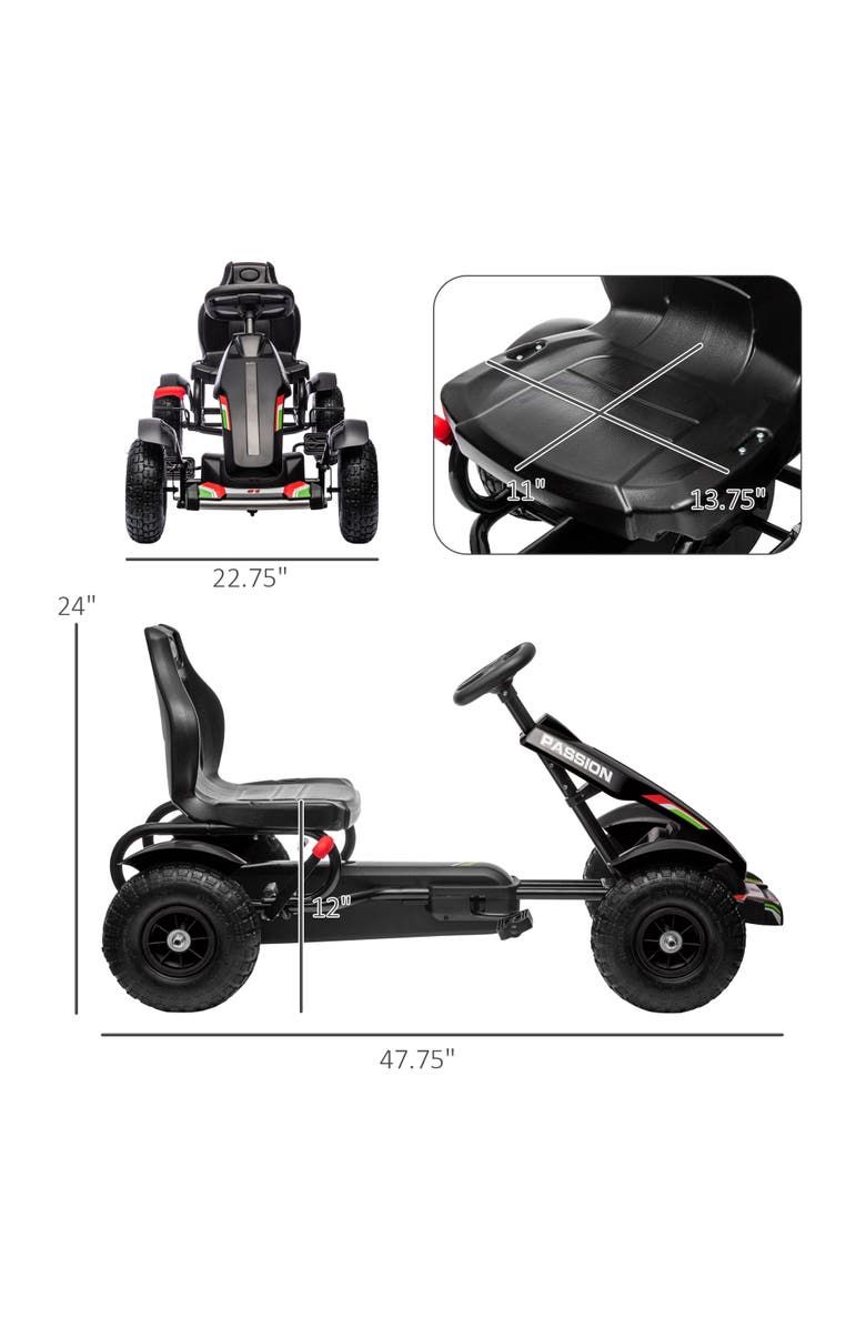 Aosom Kids Pedal Go Kart with Adjustable Seat, Handbrake, Non-Slip Rubber Wheels, Alternate, color, Black