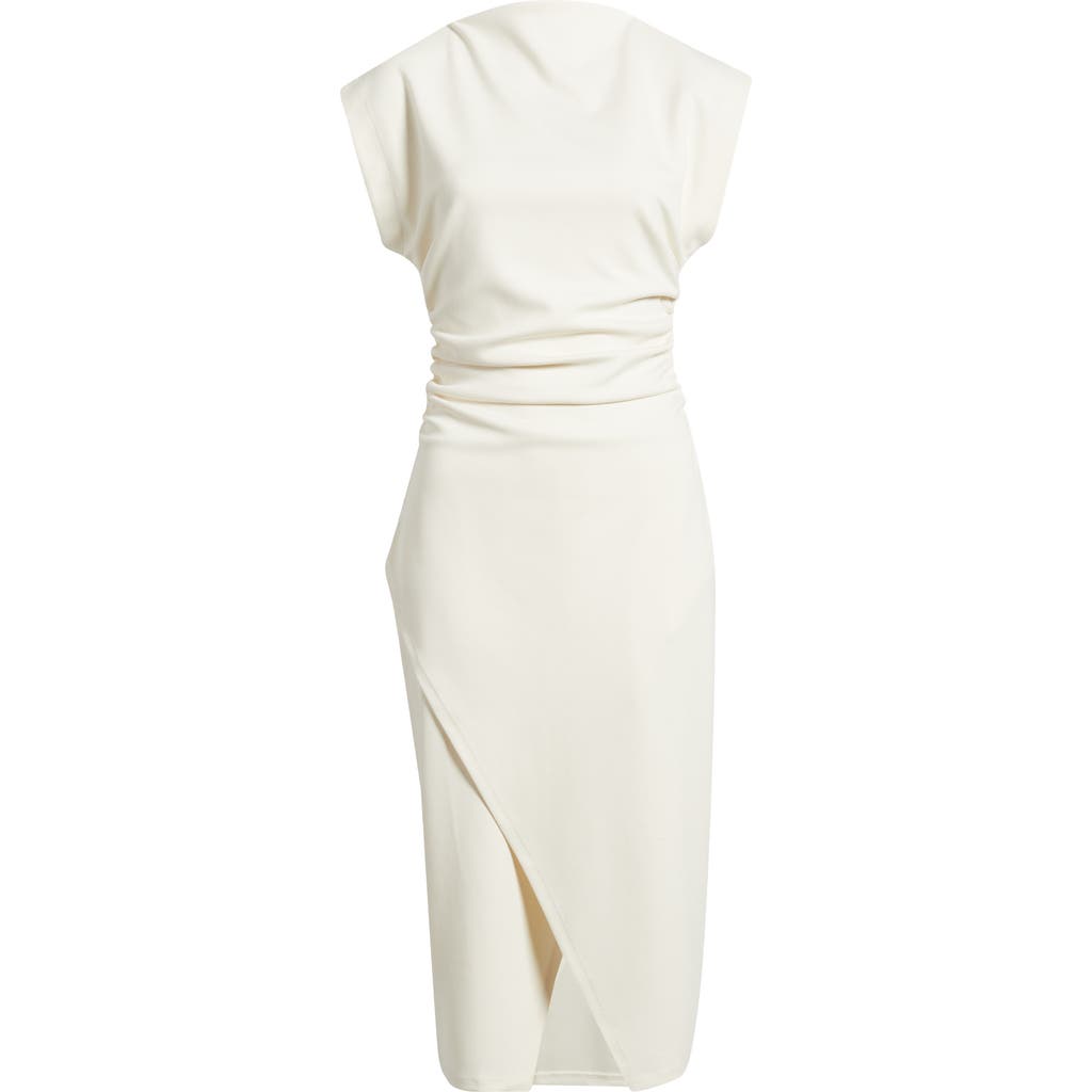 Nordstrom Ruched Funnel Neck Midi Dress In Ivory Tofu