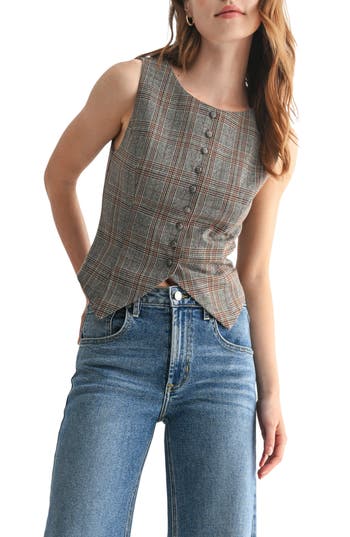Lush Houndstooth Vest In Gray