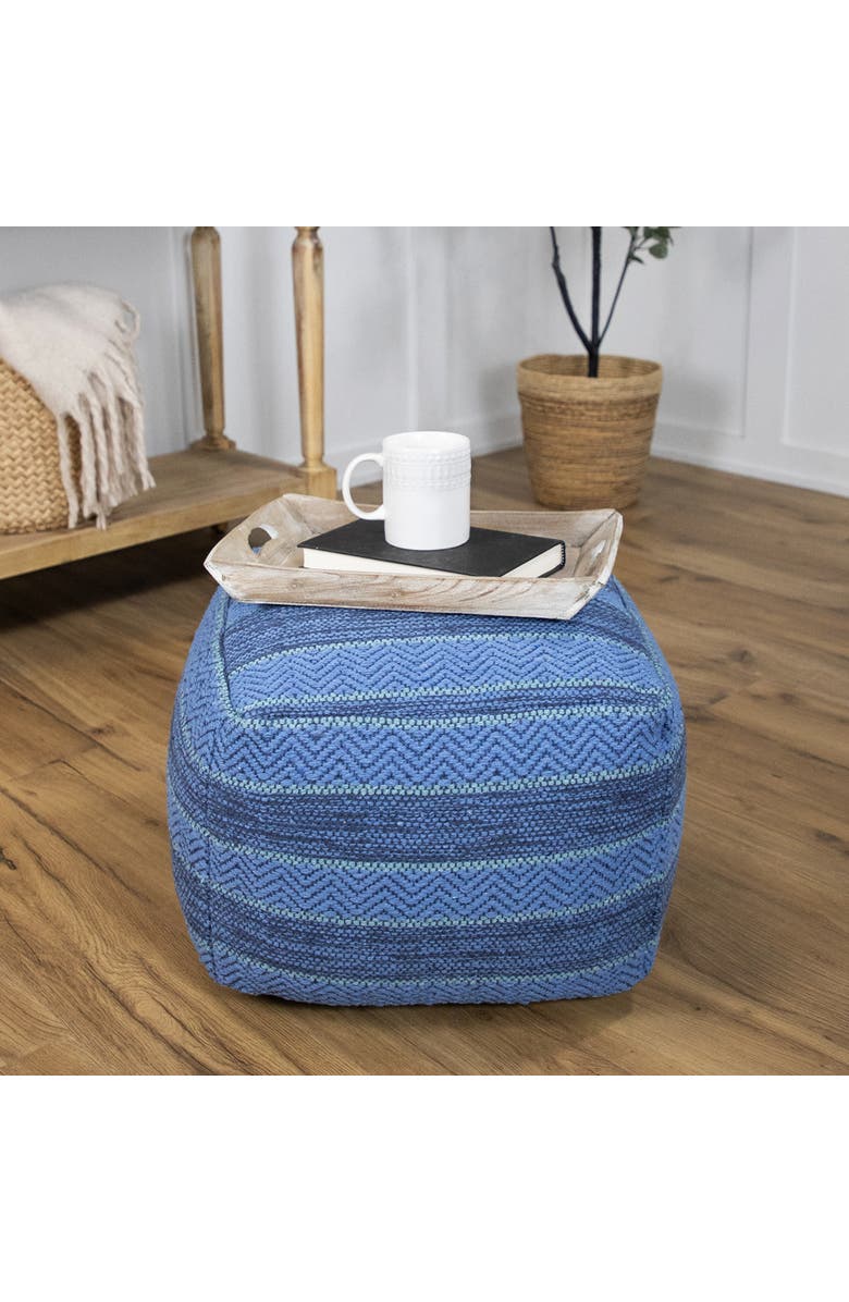 Northlight Striped Woven Cotton Square Pouf - 14" - Blue, Alternate, color, Blue