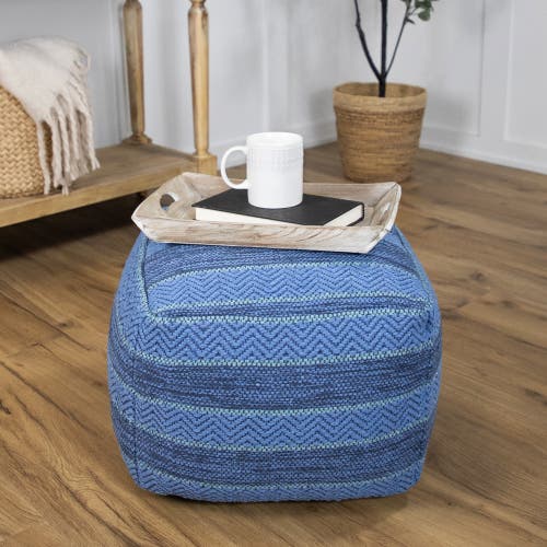 Northlight Striped Woven Cotton Square Pouf