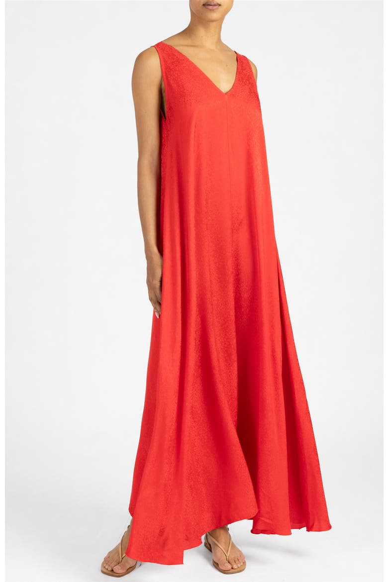 Lucinda Relaxed Maxi Dress In Fluid Satin, Alternate, color, Chili Pepper