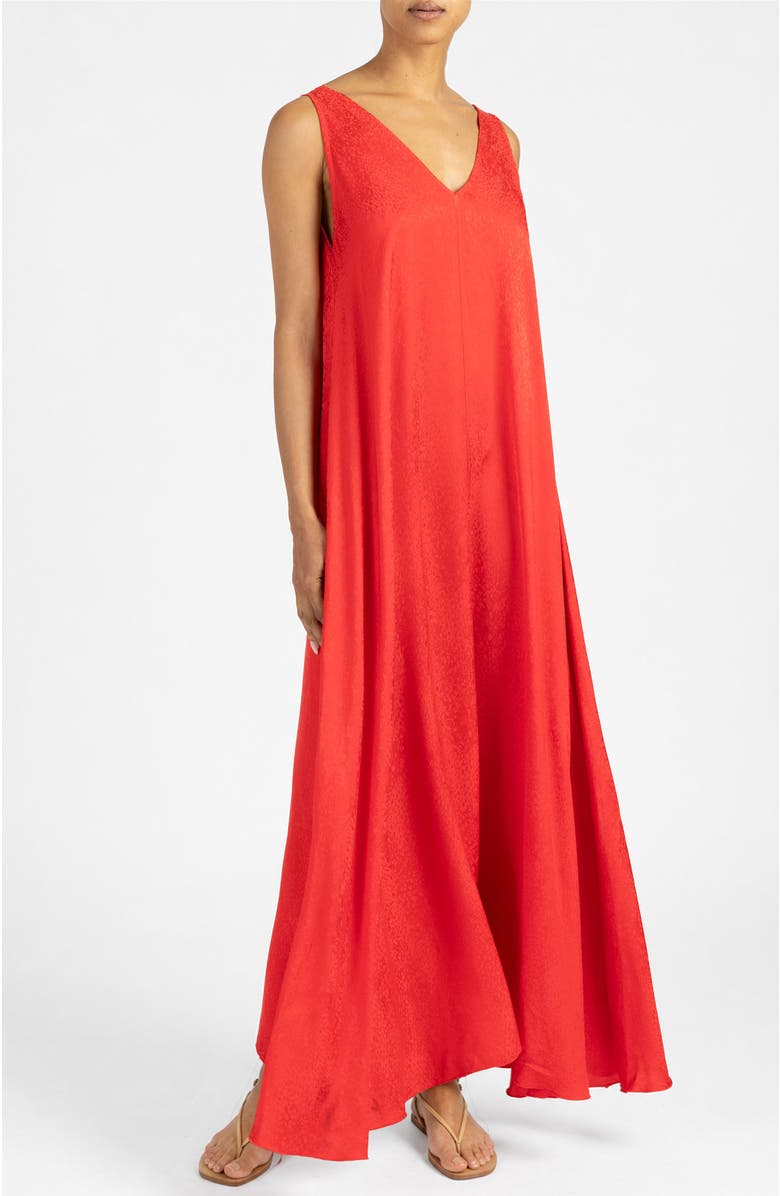 Santorelli Lucinda Relaxed Maxi Dress In Fluid Satin, Alternate, color, Chili Pepper