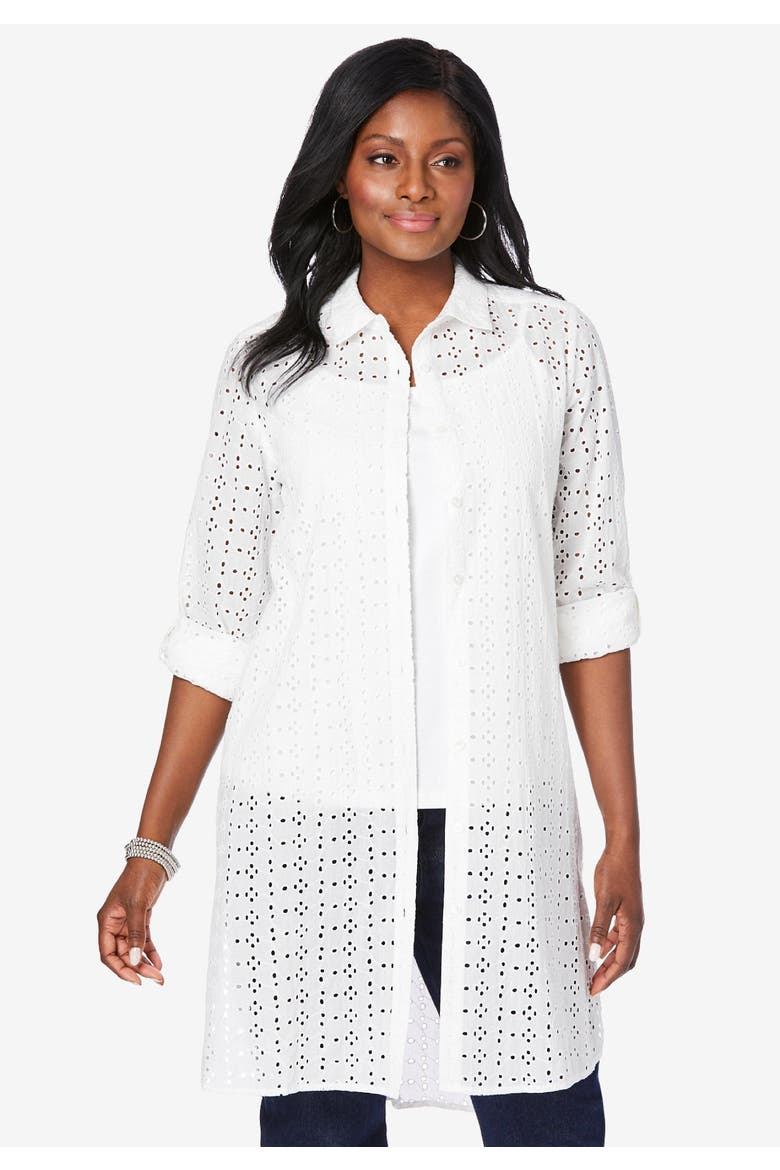 Eyelet Mega Tunic, Alternate, color, WHITE