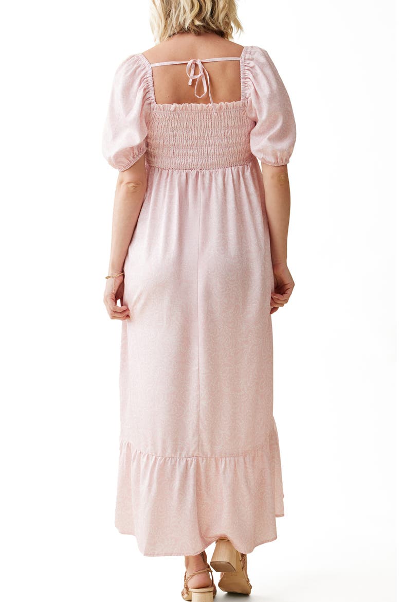 Elbow Sleeve Smocked Bodice Maxi Maternity Sundress, Alternate, color, PINK TWO TONE