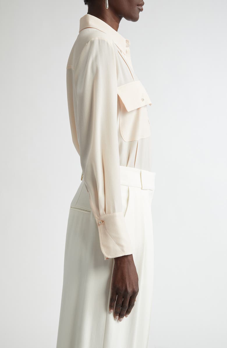 ST. JOHN Crystal Button Pintuck Crepe Button-Up Shirt, Alternate, color, Pink Blush