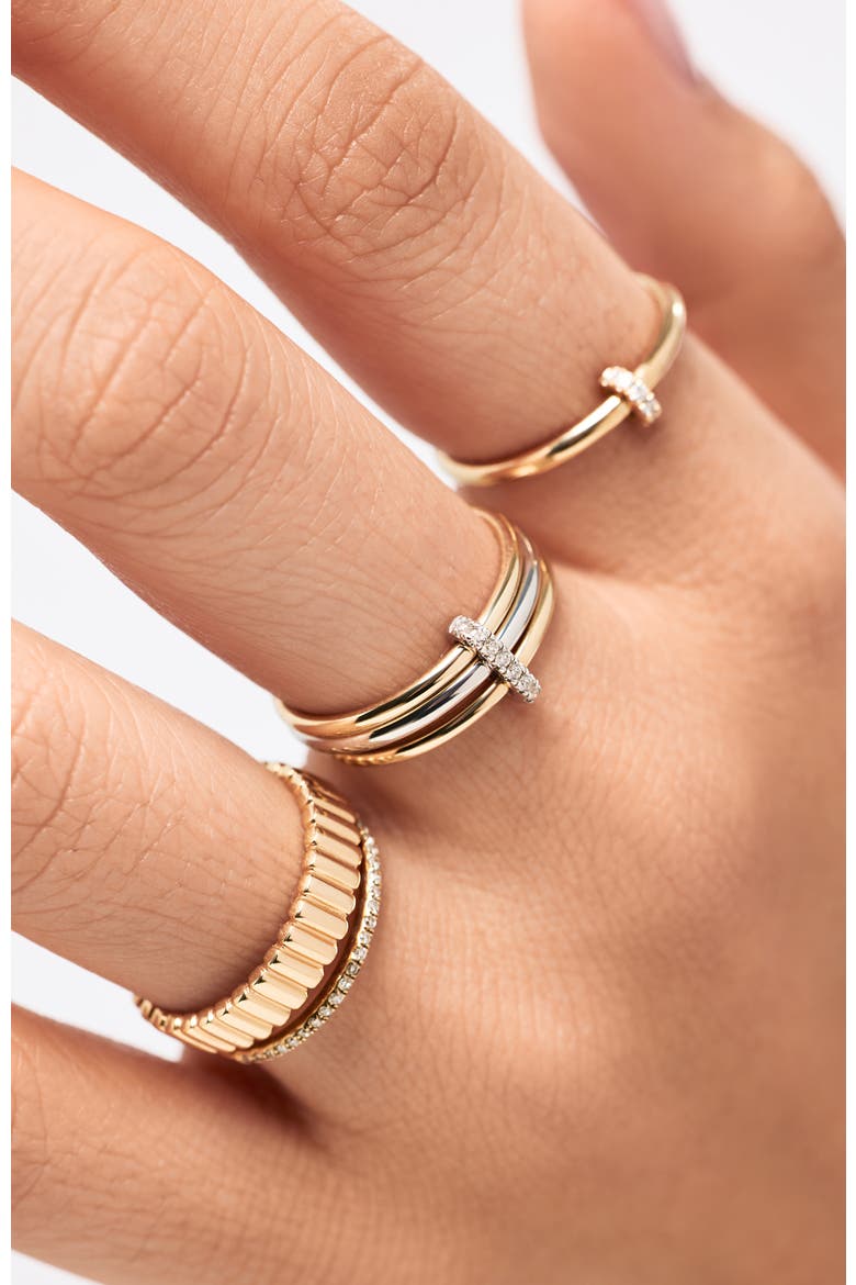 Solid Yellow Gold - Two Tone Trio Diamond Link Ring, Alternate, color, Two-Tone