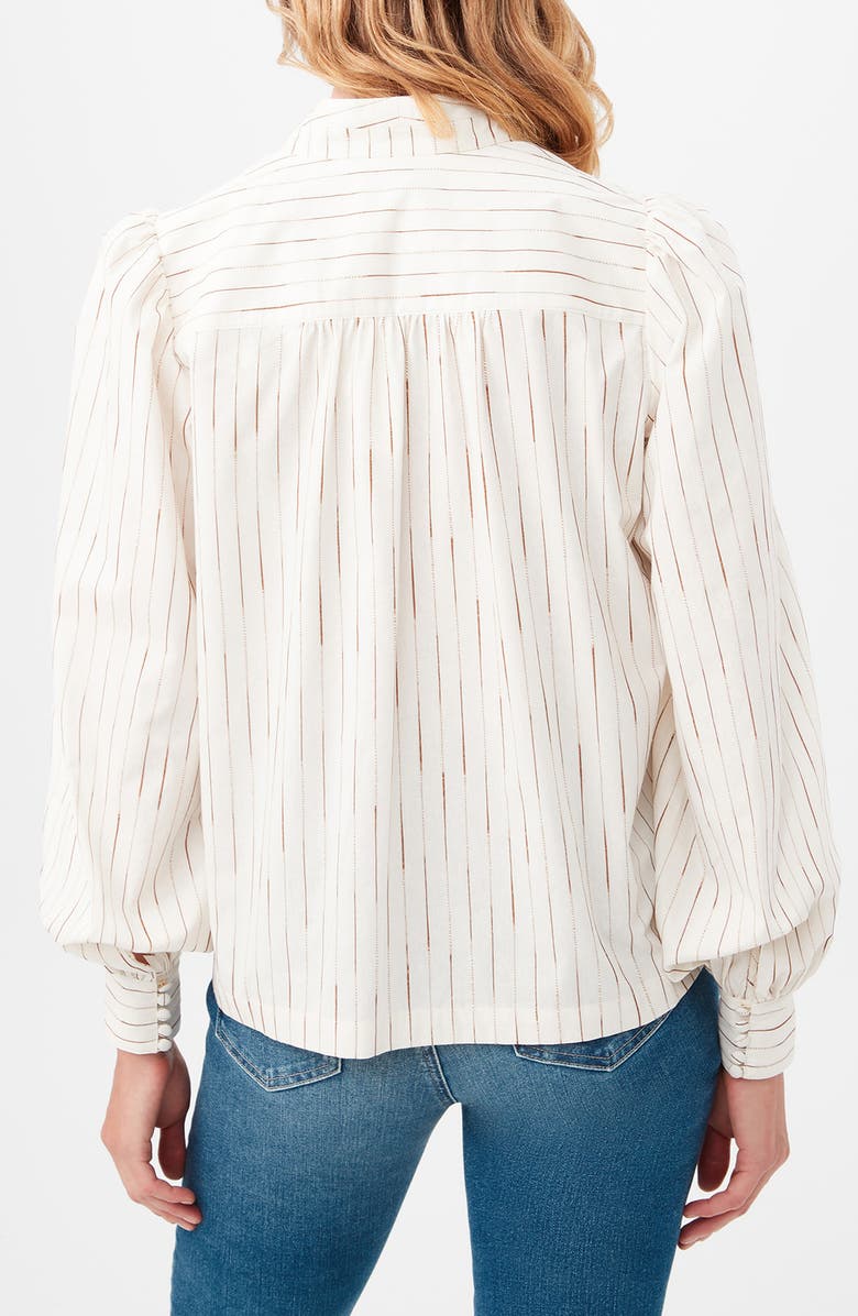 Trina Turk Sisi Stripe Long Sleeve Silk & Cotton Blend Shirt, Alternate, color, White/ Camel