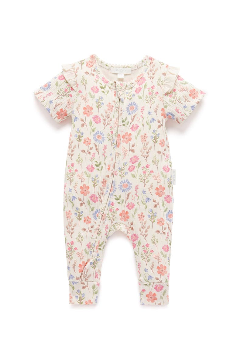 Purebaby Rib Zip Floral Romper, Main, color, Geranium Print