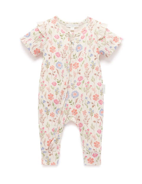 Rib Zip Floral Romper