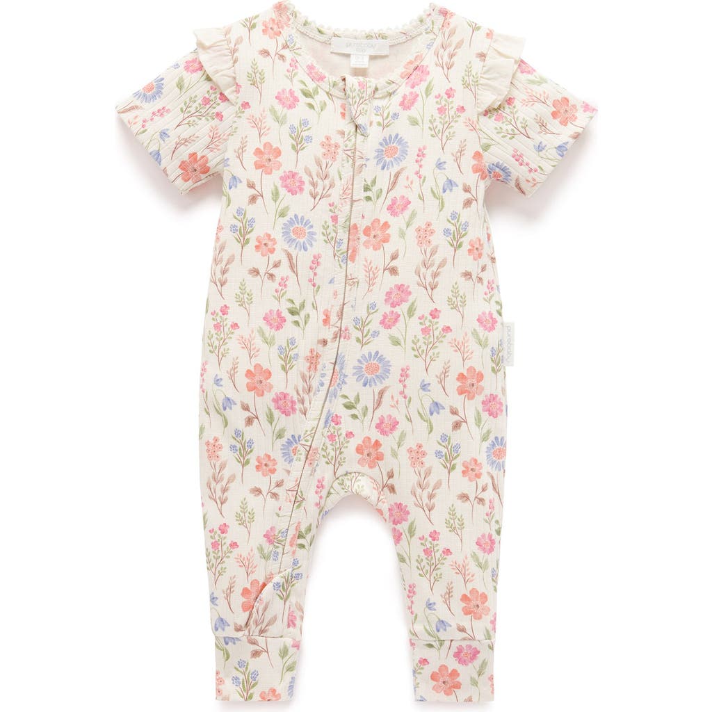 Purebaby Rib Zip Floral Romper In Multi