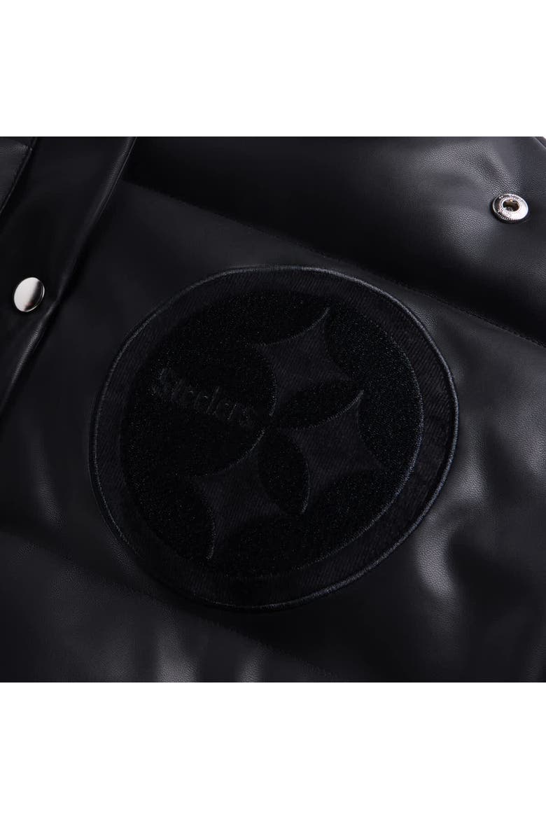 Women's  Black Pittsburgh Steelers Faux Leather Puffer Jacket, Alternate, color, Black