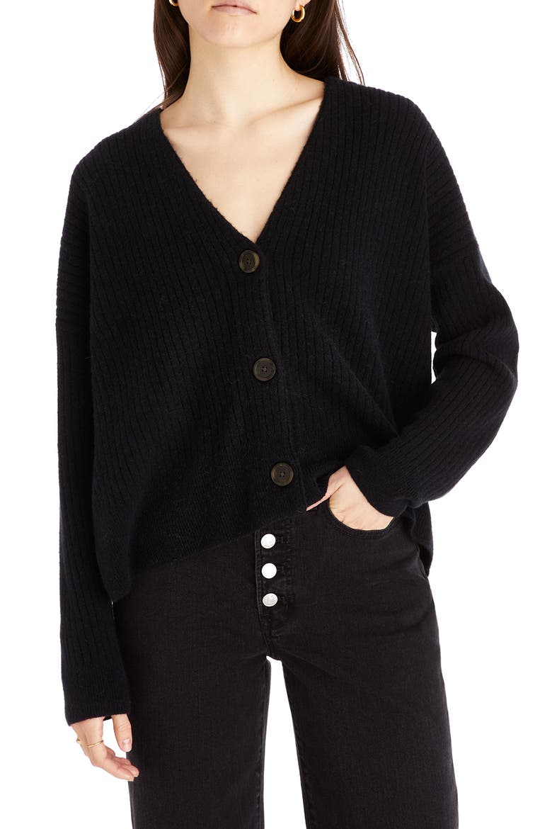Cameron Ribbed Crop Cardigan, Main, color, TRUE BLACK
