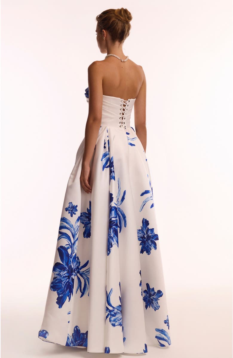 Milla Strapless A-Line Floral Formal Occasion Maxi Dress in White & Blue, Alternate, color, White-Blue