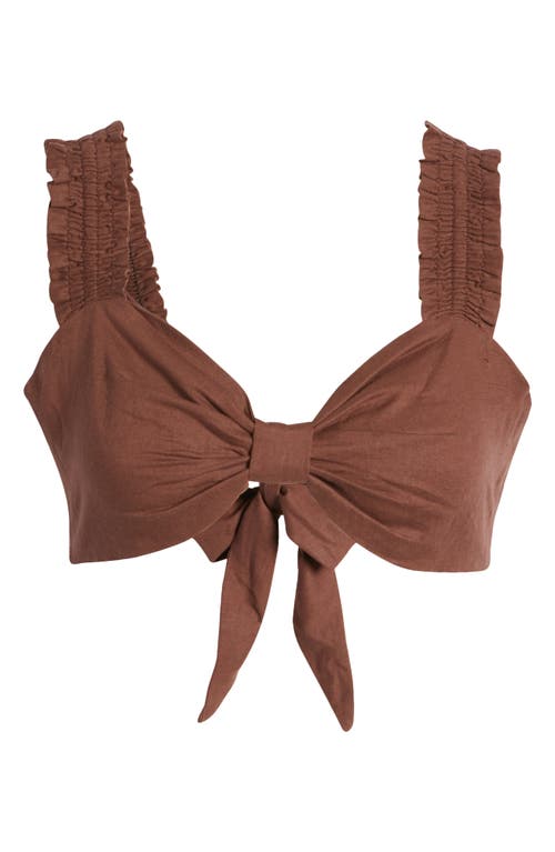 Charlie Holiday Diana Linen & Cotton Bra Top In Chocolate