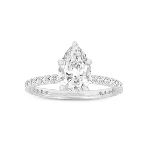 Rania 14K White Gold Pear Lab Grown Diamond Hidden Halo Engagement Ring - 1.95 Ct