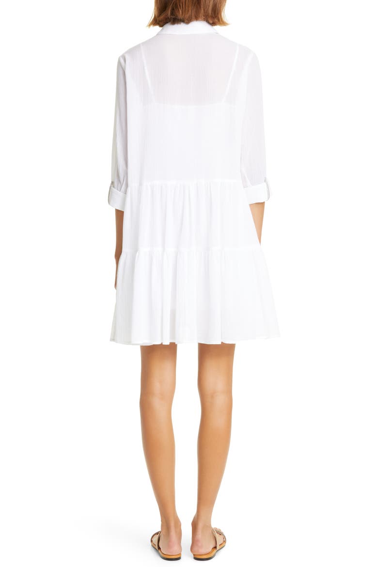 Tiered Cotton Shirtdress, Alternate, color, BIANCO