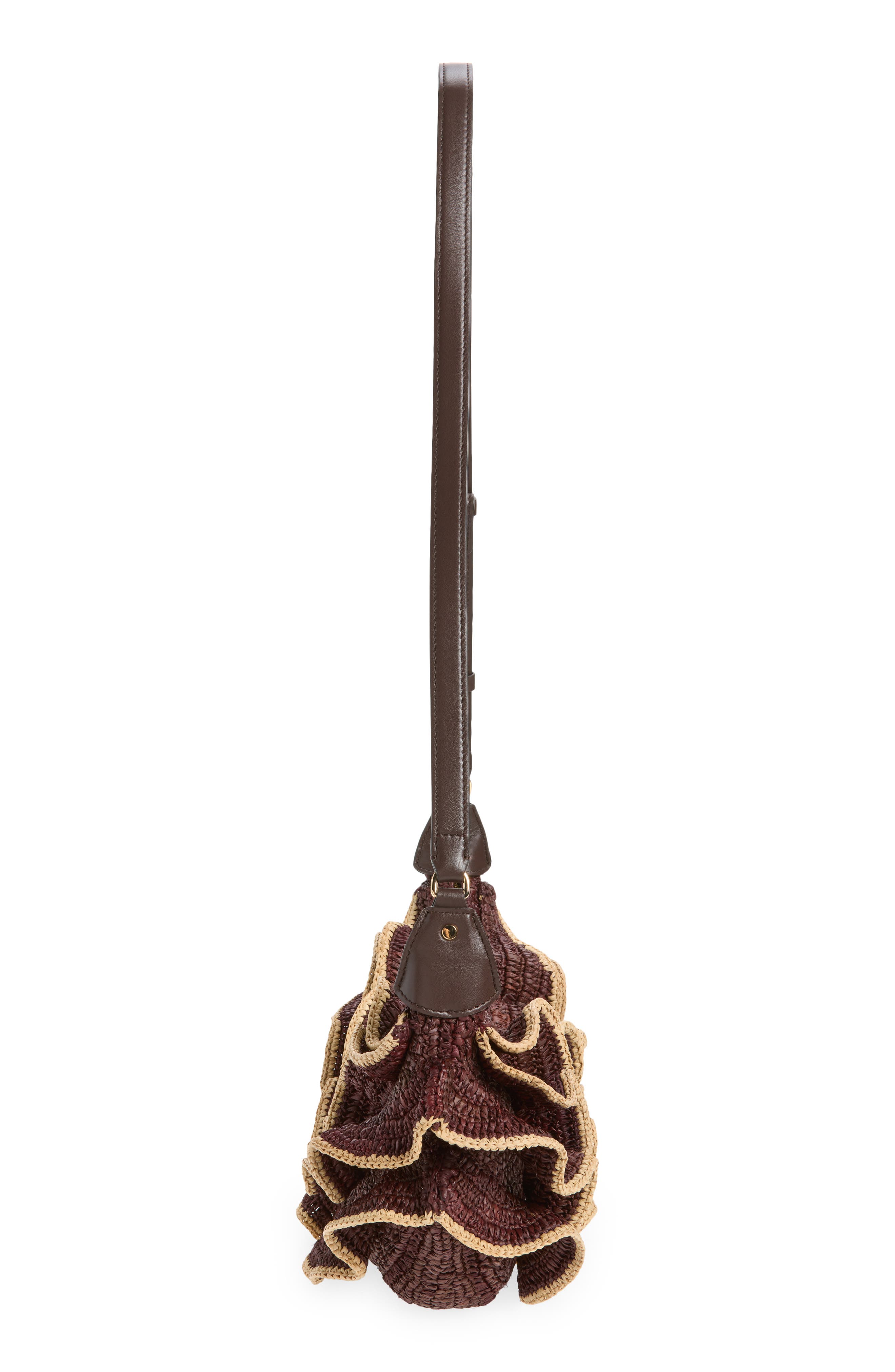 Goldentime Ruffle Woven Raffia Shoulder Bag, Alternate, color, CHOCOLATE