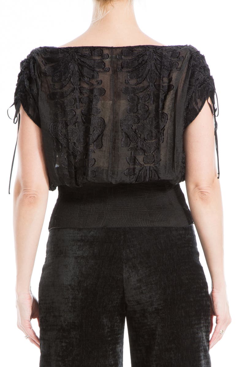 MAX STUDIO Floral Jacquard Tie Shoulder Top, Alternate, color, Black/ Nude