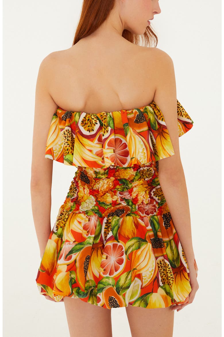 Fruit Print Ruffle Strapless Minidress, Alternate, color, FRUIT GARDEN RED